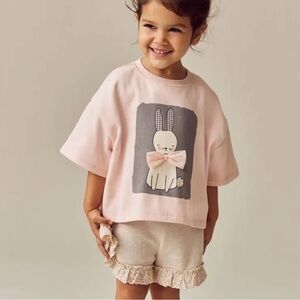NEXT Kids' Bunny Frill Cotton Top & Shorts Set